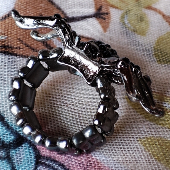 Gothic Black Rhinestone Gunmetal Stretch Spider Ring NEW Bug Insect Halloween - Picture 4 of 7